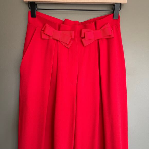 Saloni Bow Tulip Trousers in Scarlet Red High Waisted Size 2 Pleated Chic Sexy - Picture 5 of 16